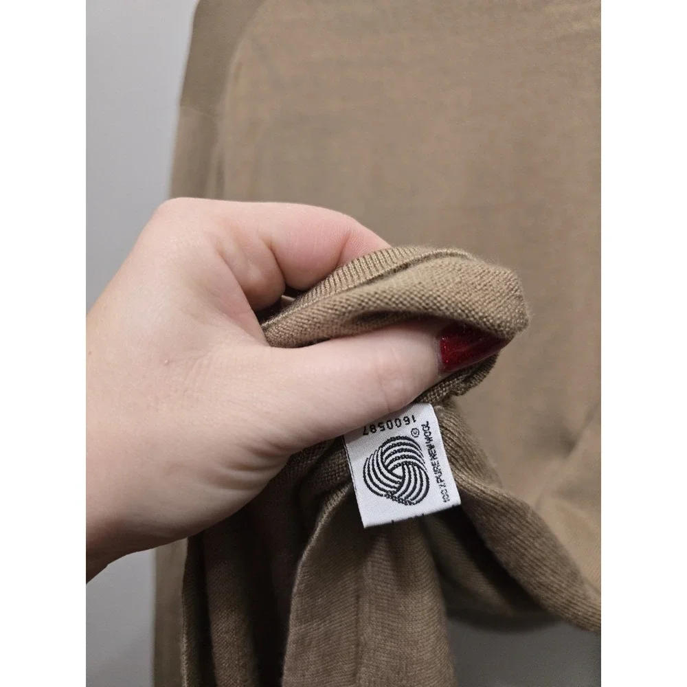 Henri Bendel Classics Tan Beige Extrafine Merino Wool Crewneck Sweater Womens M